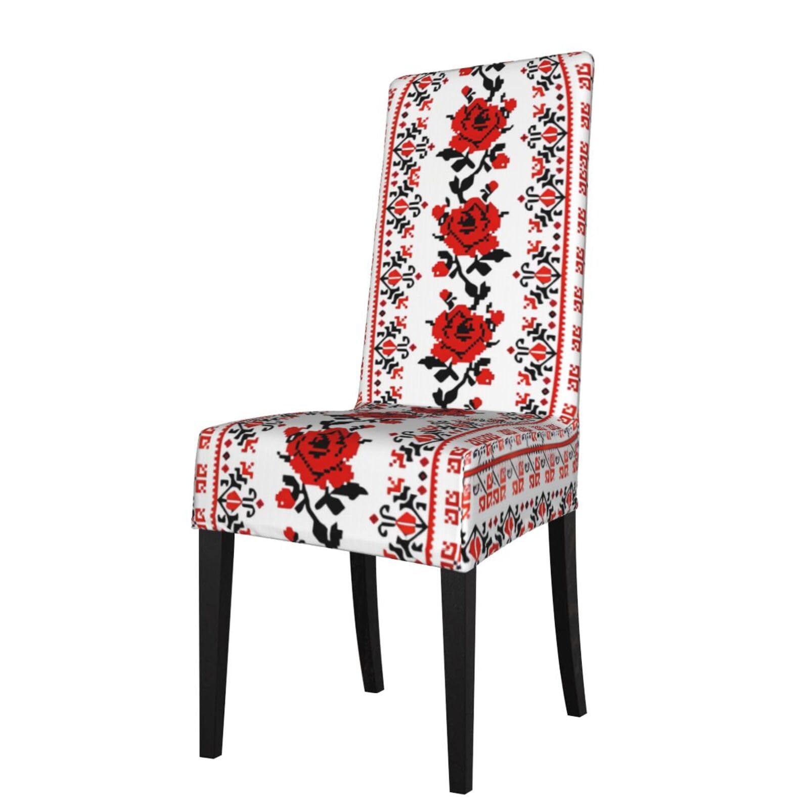 YYHHAOFA Ukrainian Embroidery Style Rose Prints Protection Cover for Dining Chair - Stretch Slipcovers, Easy Refresh for Your Dining Room & Event Decor