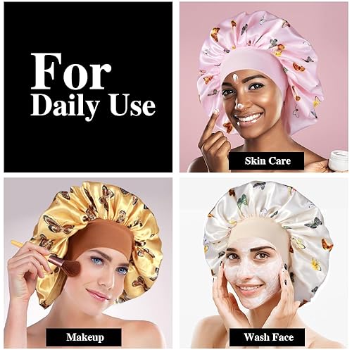 Miniatura 5 de 4 gorros grandes de satén para dormir, gorro de pelo sedoso para cabello rizado, trenzas de mujeres negras