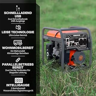 Wenovus Inverter Stromerzeuger 3800W Benzin 4 Takt mit 230V Steckdose und USB als Zuverlässiges Notstromaggregat für Backup Stromausfälle, Haus, Werkstatt, Garage und Baustelle