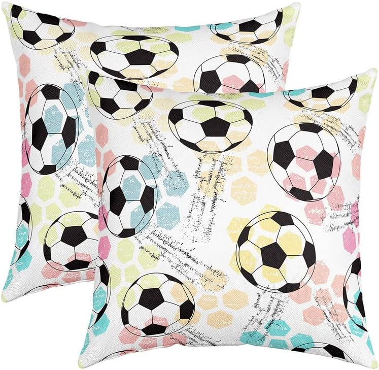 Feelyou Football Throw Pillow Covers 18"x18" Set of 2 Soft Soccer Ball Pillow Cases Cushion Covers for Living Room Bedroom Sports Ball Game Decorative Throw Pillowcases for Sofa Couch Chair