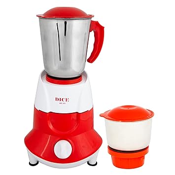 DICE 550 Watt Mixer Grinder with 2 Stainless steel Jars, 2 Years Warranty (Red And White)