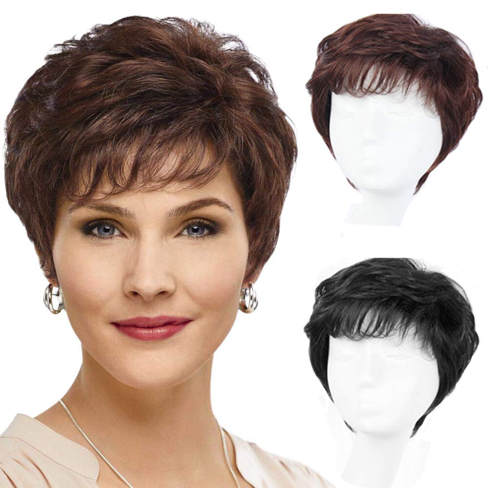Short Brown Human Hair Wigs for Women,Pixie Cut Short Wigs Brazalian Human Hair Non Lace Front Wigs for Daily Use Hair