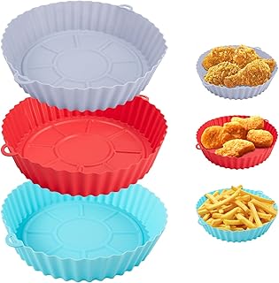 Silicone Air Fryer Liners, 3Pcs Air Fryer Liners Reusable Air Fryer Accessories Silicone Airfryer Liners Air Fryer Silicone Liner for Ninja Air Fryer (Big - Gray + Blue + red)