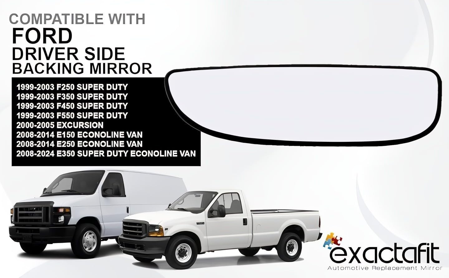 Driver Side Mirror Glass Assembly With Backing Plate Compatible with Ford E150 E250 E350 E450 Econoline Van, F250 F350 F450 Super Duty, Excursion (Lower Towing Mirrors)