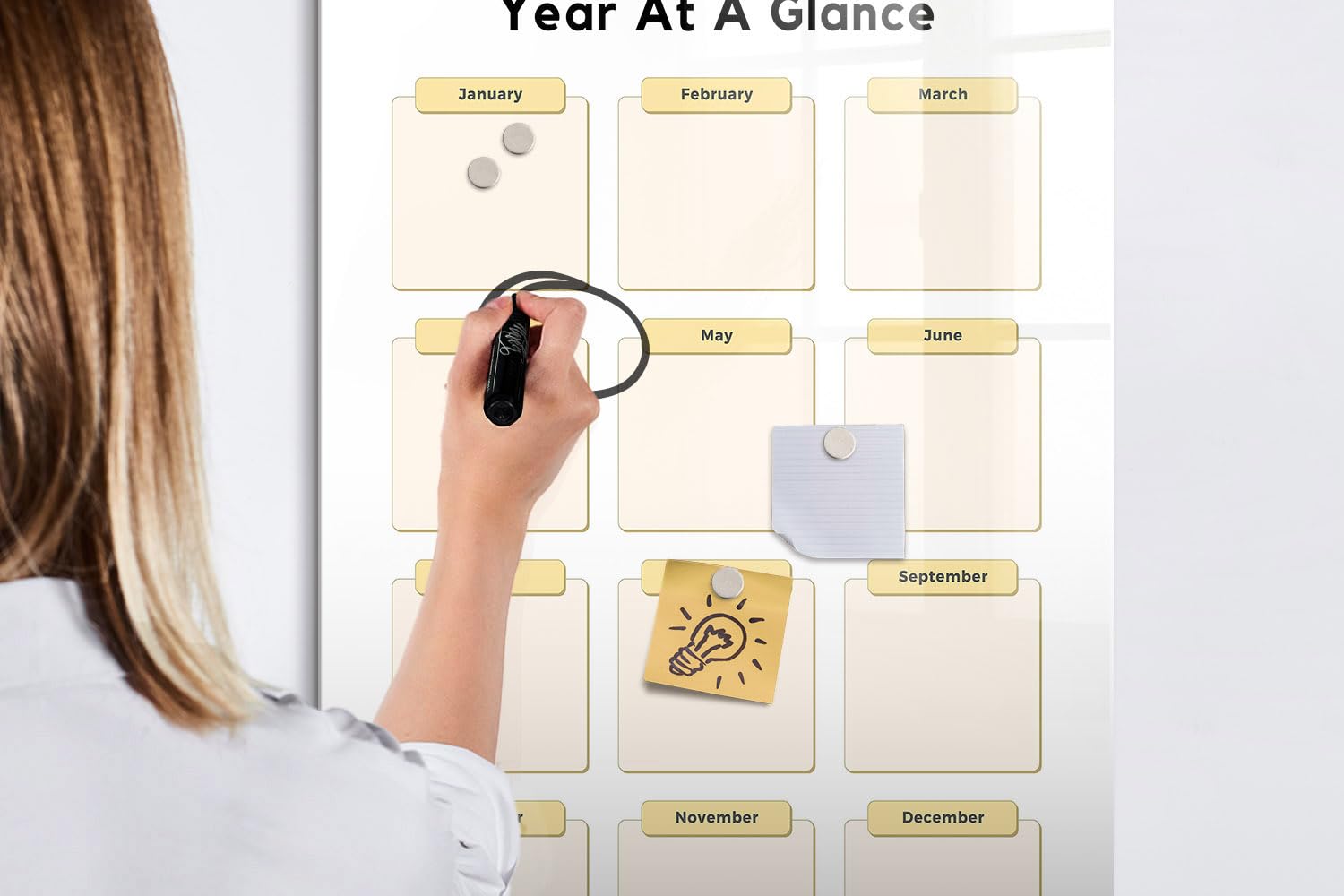 Glas-Magnettafel Für Das Home-Office 60x90 cm Jahresplaner Schwarzer Stift