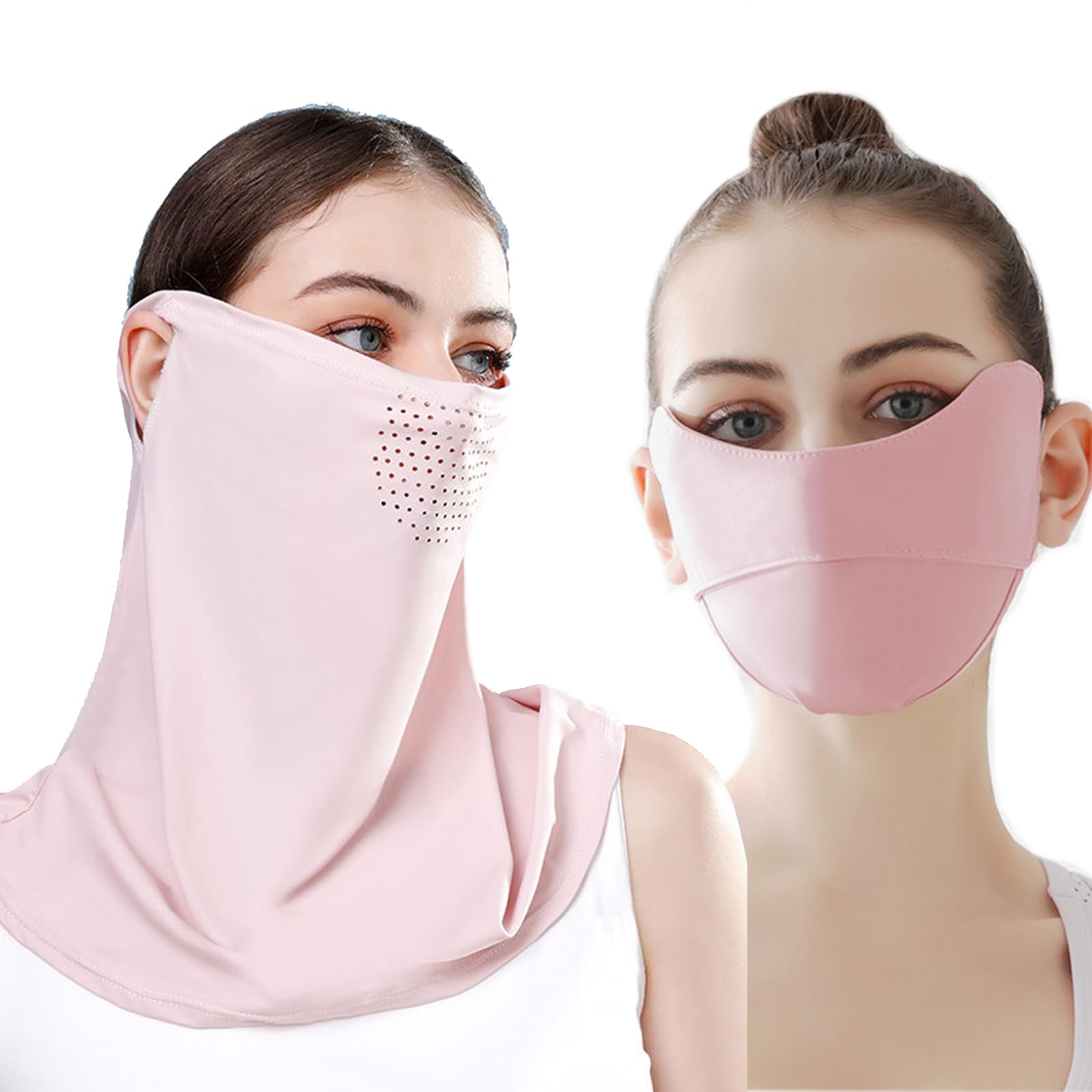 YUANST 2Pcs UV Face Mask, Cooling Neck Gaiter + Sun Protection Face Mask, Balaclava Face Cover, Washable Reusable (Pink)
