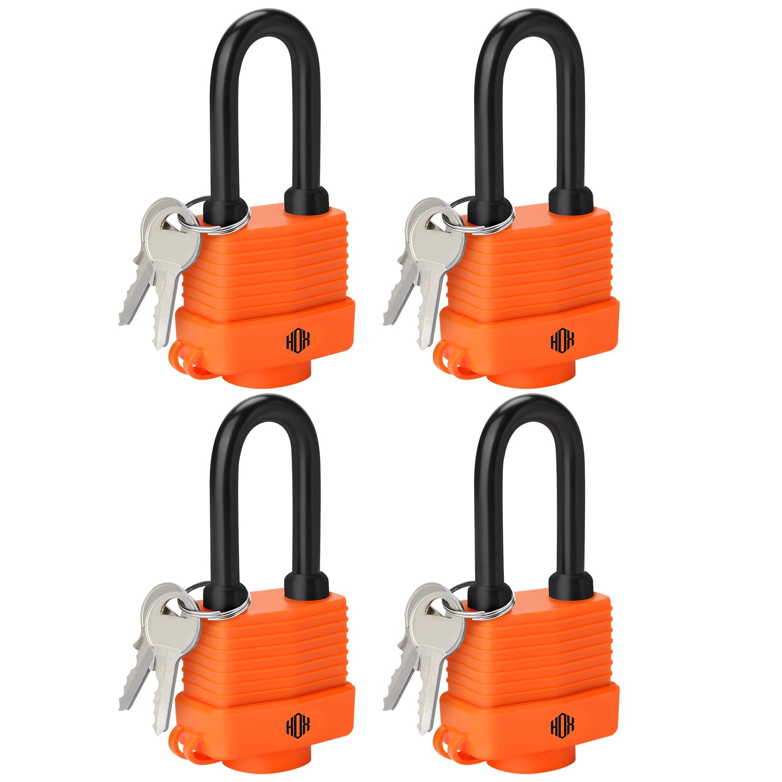 HOX Weather Resistant 40mm Padlock, 2-Inch Stainless Steel Shackle, 4-Pack