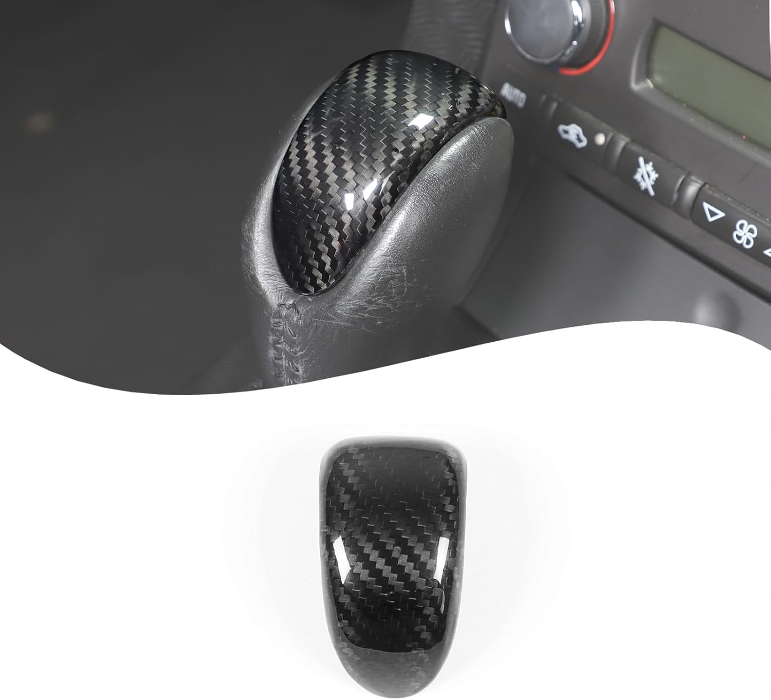 Lcojicep Real Carbon Fiber Car Gear Shift Knob Cover Compatible with Corvette C6 2005-2013 Shift knob Head Patch,Gear Head Cover Gear Handle Head Gear Lever Protective Shell (Red)