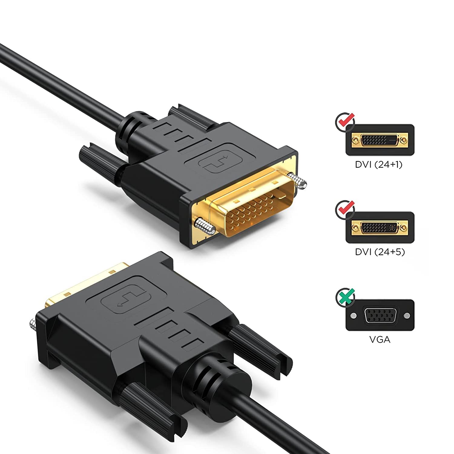 Cable DVI a DVI de 6 pies, paquete de 5 unidades, DVI a DIV-D 24+1 cable de doble enlace macho a macho, compatible con video para juegos, DVD, portátiles, HDTV y proyector y más (5.9 ft, negro) 2