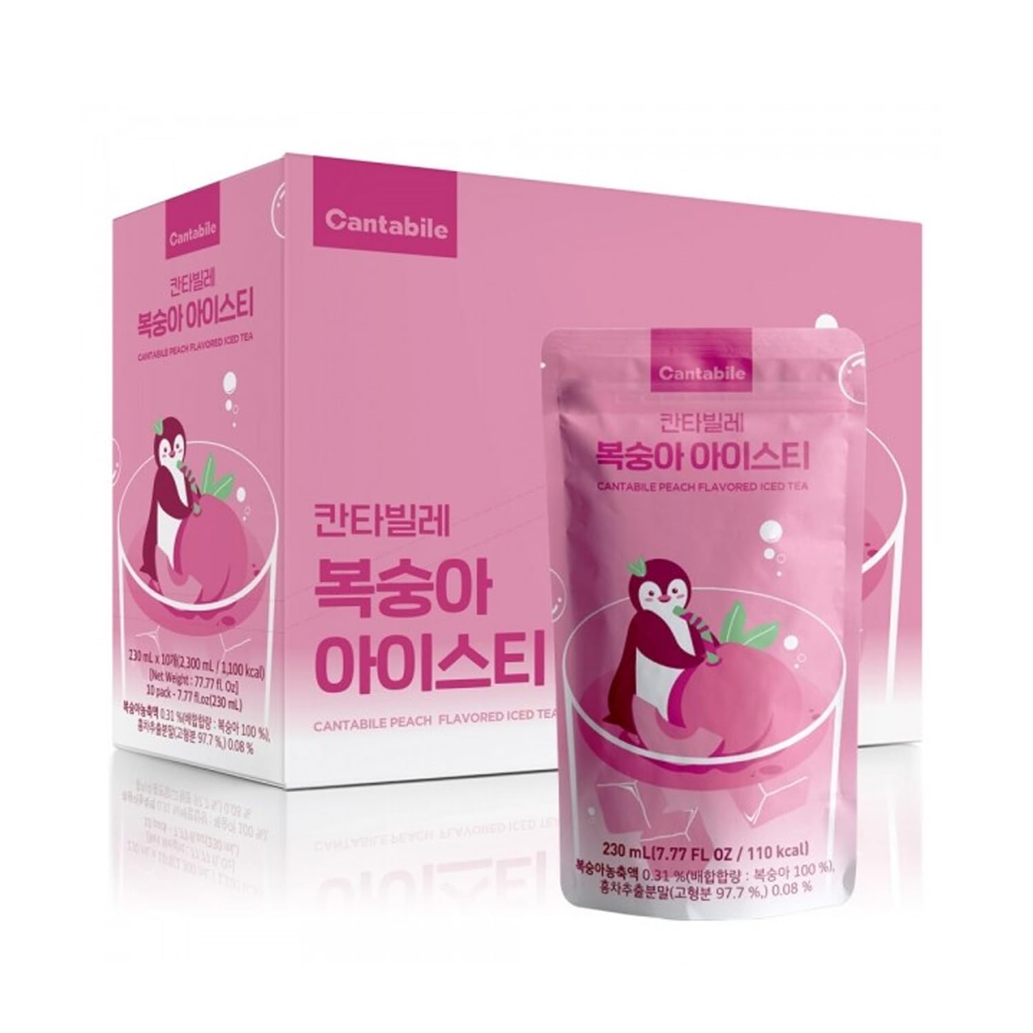 Cantabile Korean Convenience Store Pouch Drink Ready-to-Drink Refreshing Beverage Imported from Korea (Box of 10, Peach Iced Tea)