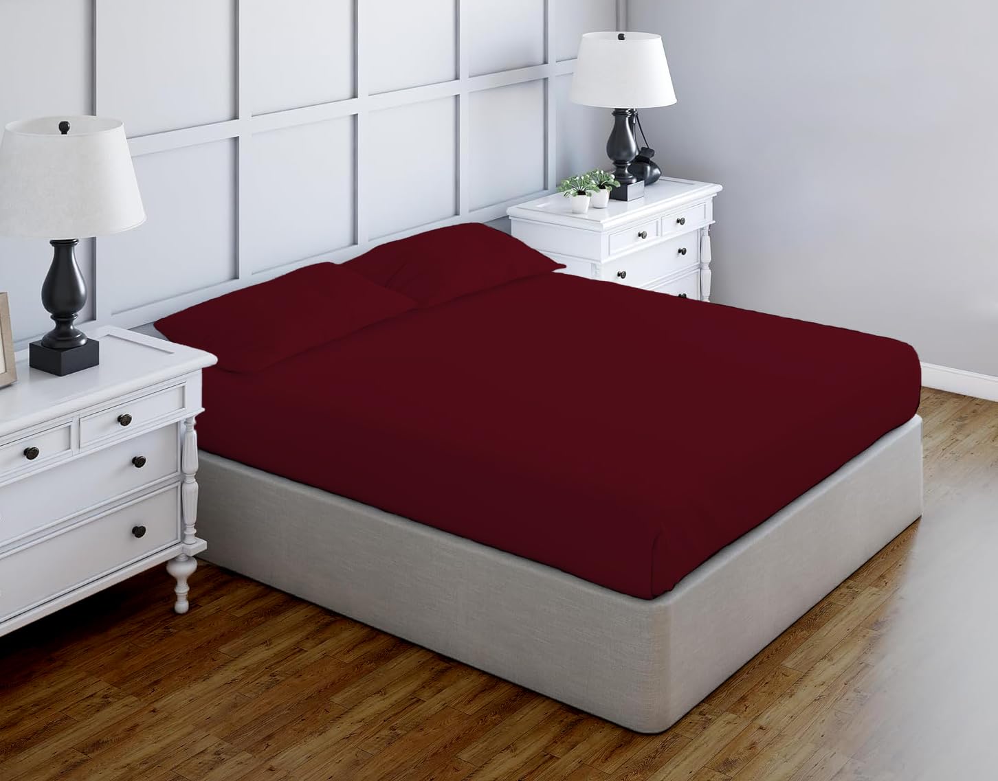 Luxury Egyptian Cotton Fitted Sheet 23cm Deep Pocket 200 Thread Count Single, Double, King, Super King Soft & Comfortable Bottom Fitted Sheet (Burgundy, King)