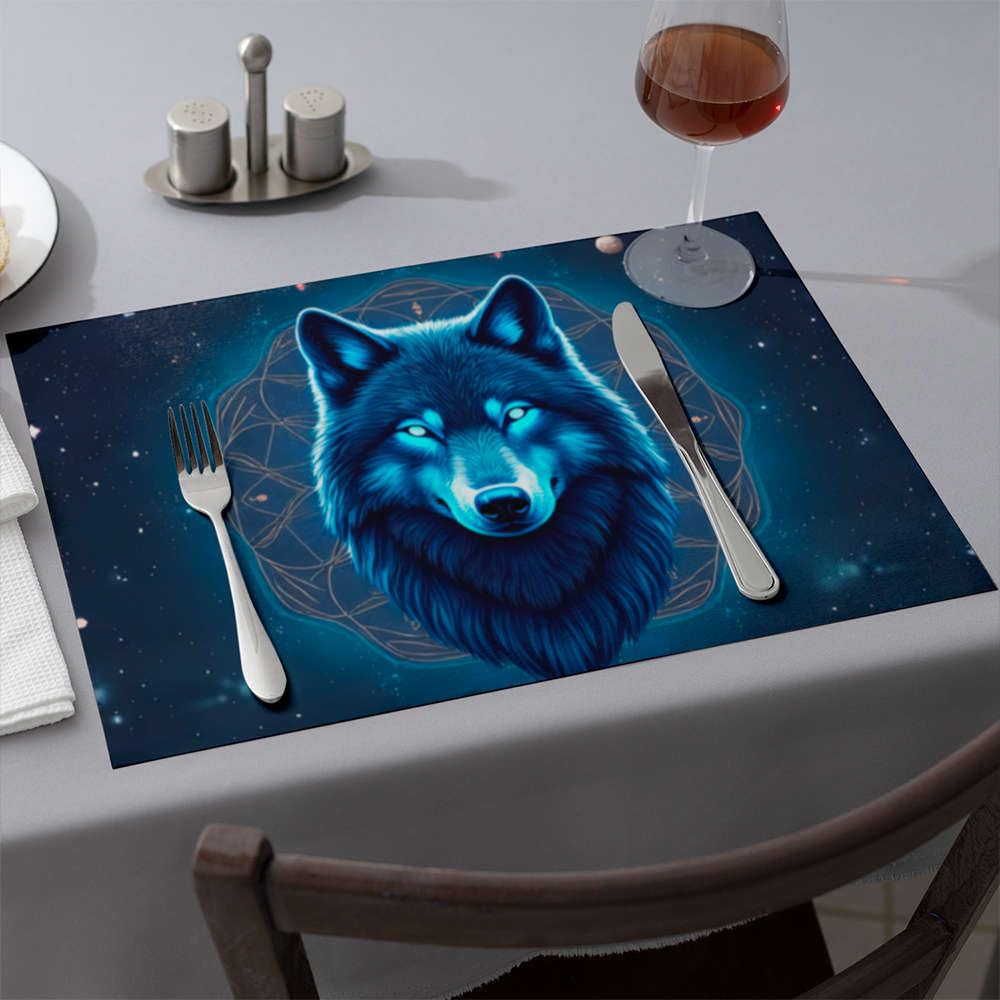 Set de table silicone loup bleu mandala cosmique pour instaurer une ambiance sereine