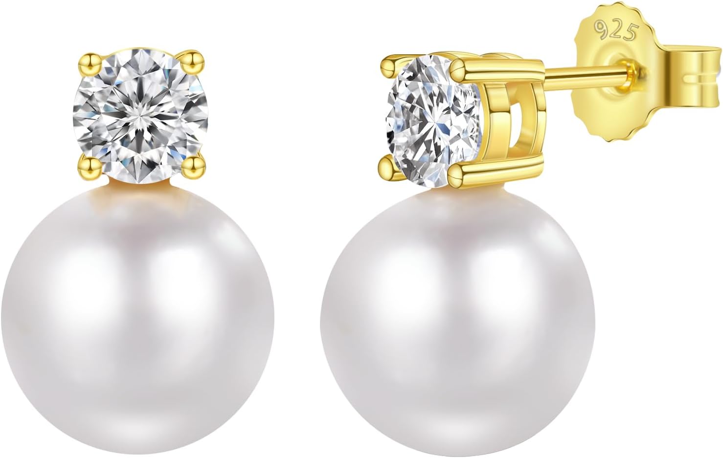 BREN Freshwater Pearl & Moissanite Earrings for Women, 925 Sterling Silver Moissanite Hypoallergenic Stud Earrings for Wedding Anniversary Jewerly Gifts for Women Wife Bride