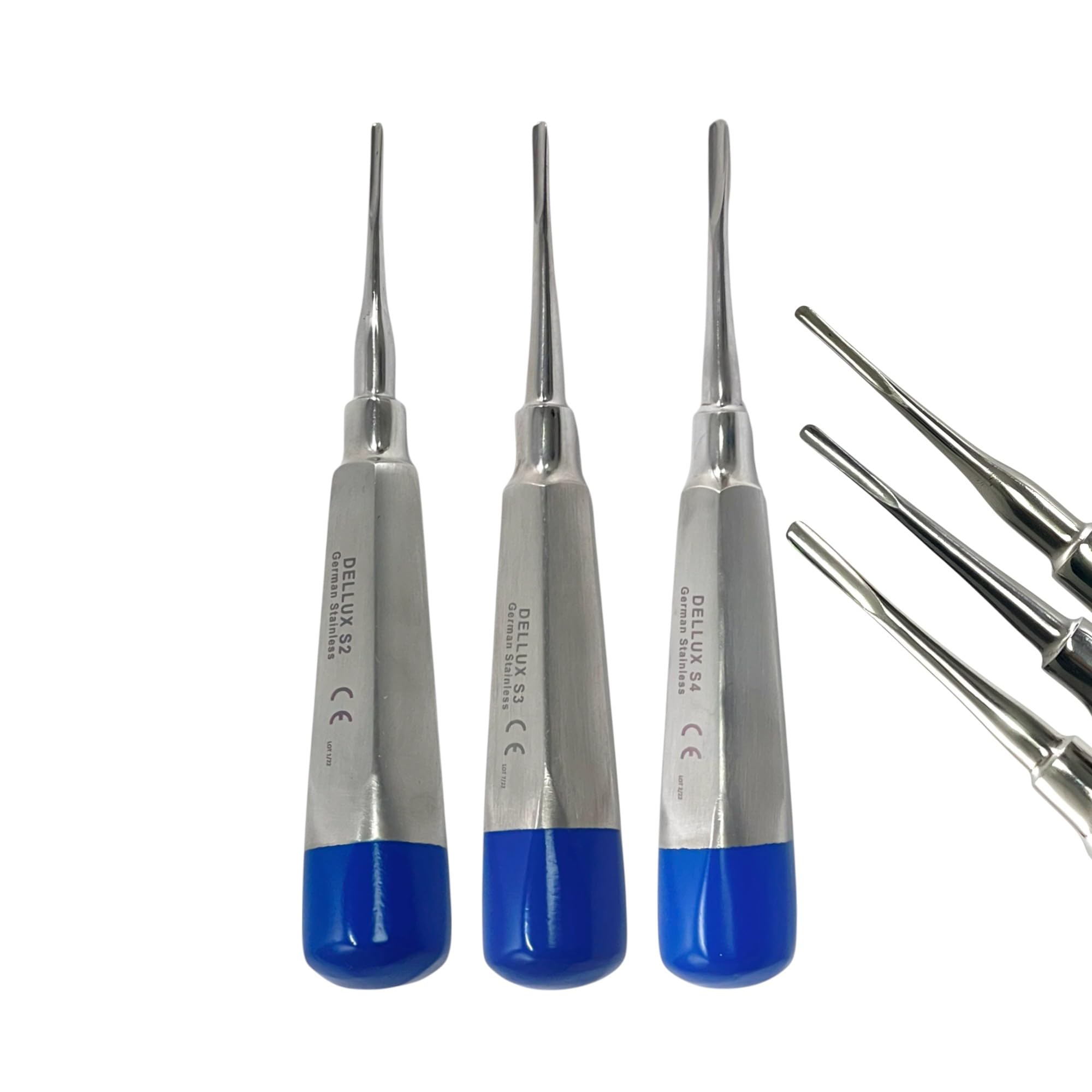 Luxating Apical Elevators 2mm, 3mm, 4mm, Straight Tipped with Hollow Handle - Blue Color-Coded, Lightweight Dental Instruments - German Steel (3pc)