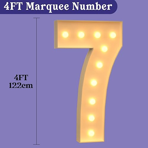 Miniatura 6 de Números iluminados de 4 pies, números grandes de marquesina para decoraciones de cumpleaños de 7, 17, 70, números gigantes iluminados para