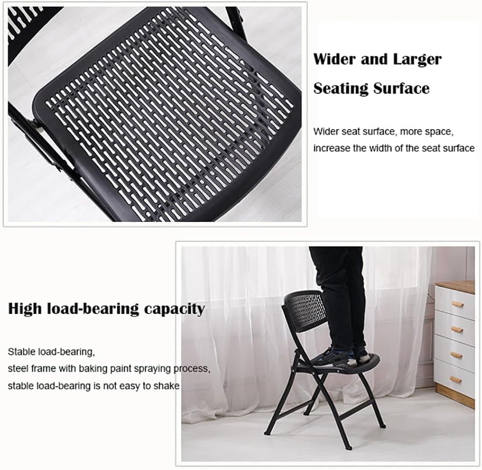 2 Pack Furniture Plastic Folding Chair,Stackable White Metal Folding Chair,400-Pound Weight Capacity,Folding Dining Steel for Office Wedding Indoor (White),2pcs Black