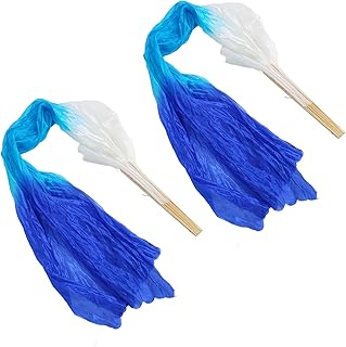 Abanico para Danza del Vientre de Seda Artificial de 1,5 M, Accesorios de Baile Tricolor Coloridos para Baile Cuadrado, Ligero, Cian y Azul