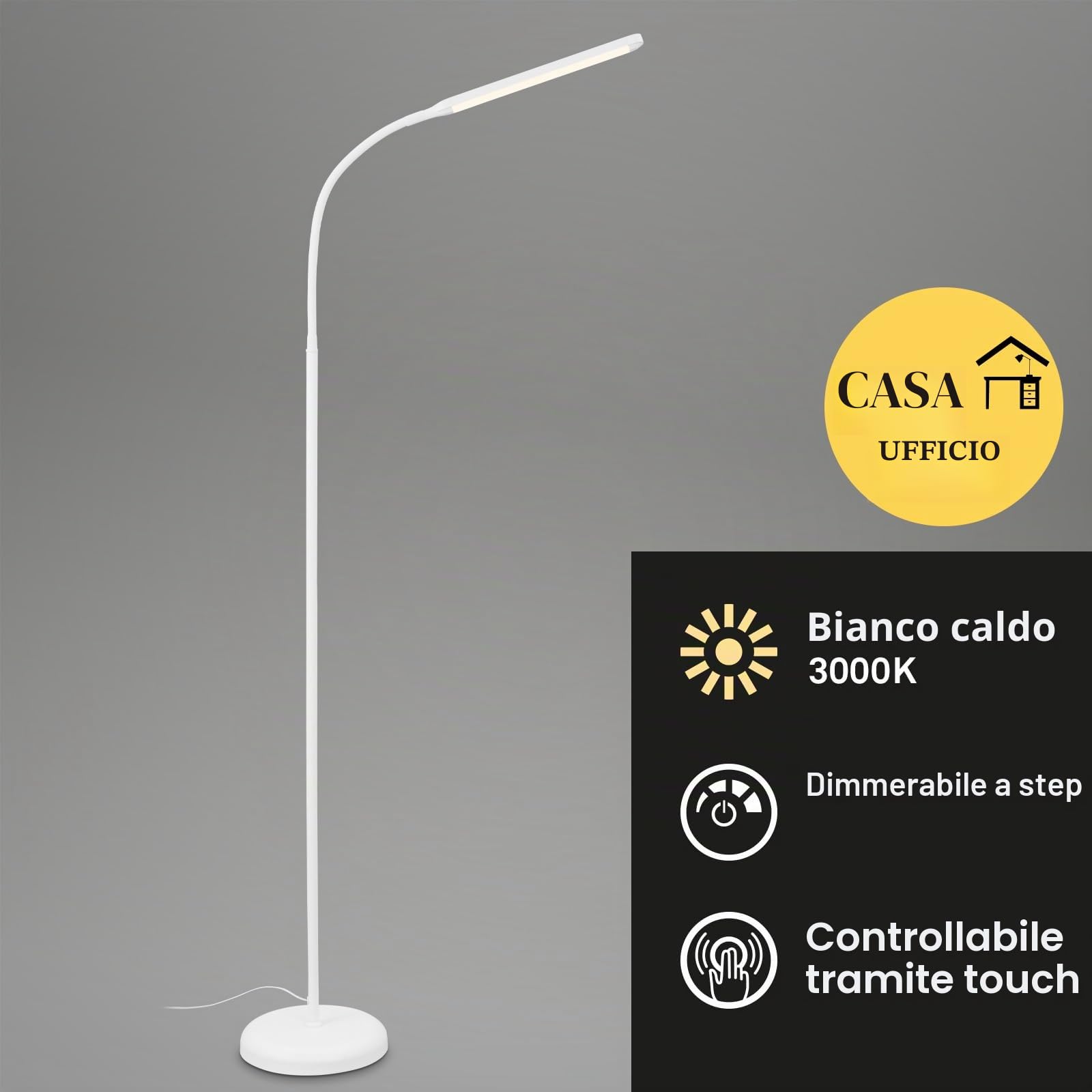 Briloner Lampada da Terra LED Dimmerabile Come Decorazione in Soggiorno e Lampada da Lettura, Lampada LED Orientabile, Lampada da Soggiorno, Touch, Illuminazione Indiretta, Bianco (1472016)