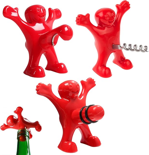 Bottle Opener Happy Man, Beer Bottle Opener Corkscrew Funny Wine Stoppers for Bottles Novelty Gift Set 3Pcs