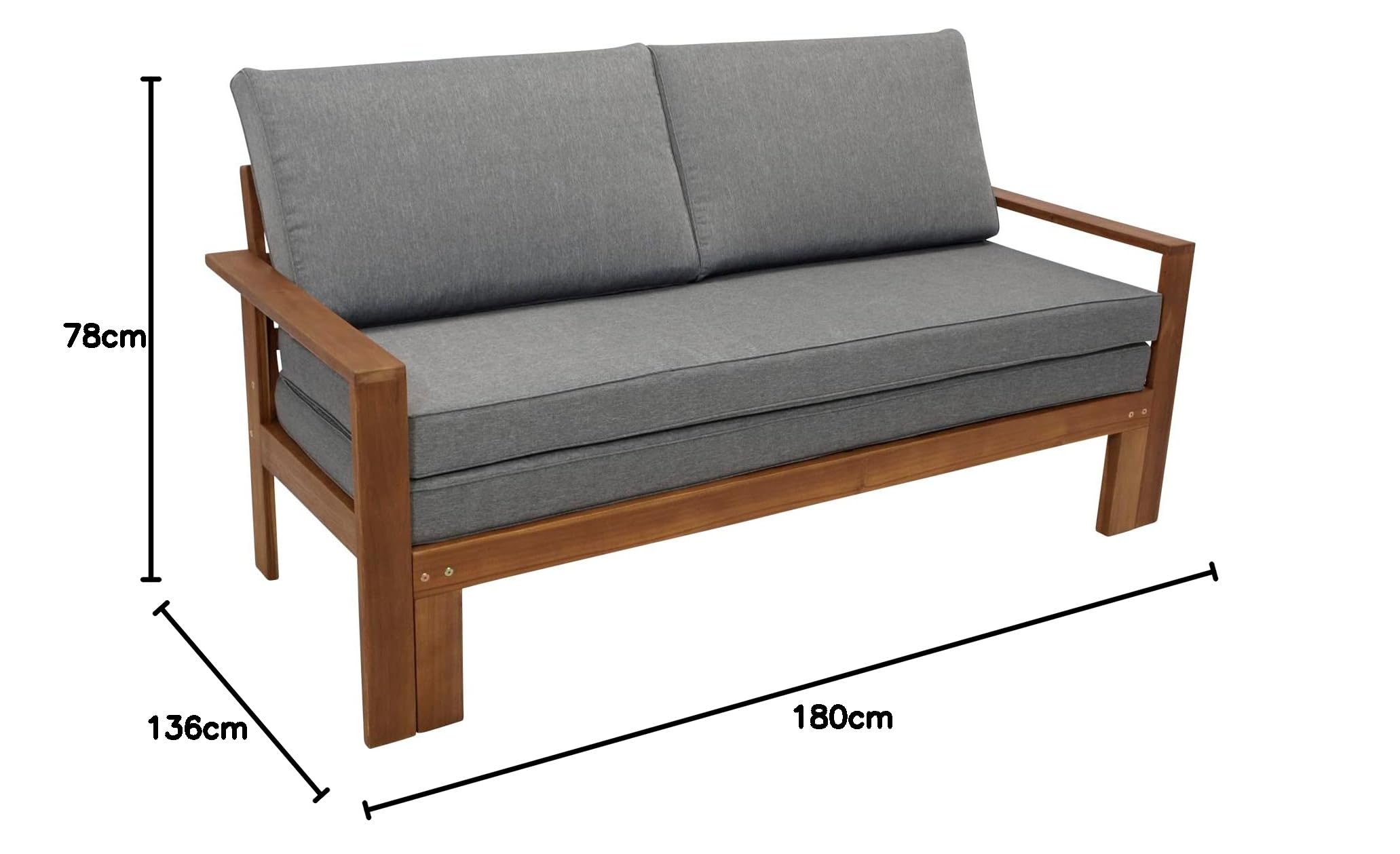 DEGAMO Gartensofa Liegesofa Parana 180x136cm ausziehbar, Akazienholz braun gölt, mit Polsterauflagen grau, Indoor und Outdoor