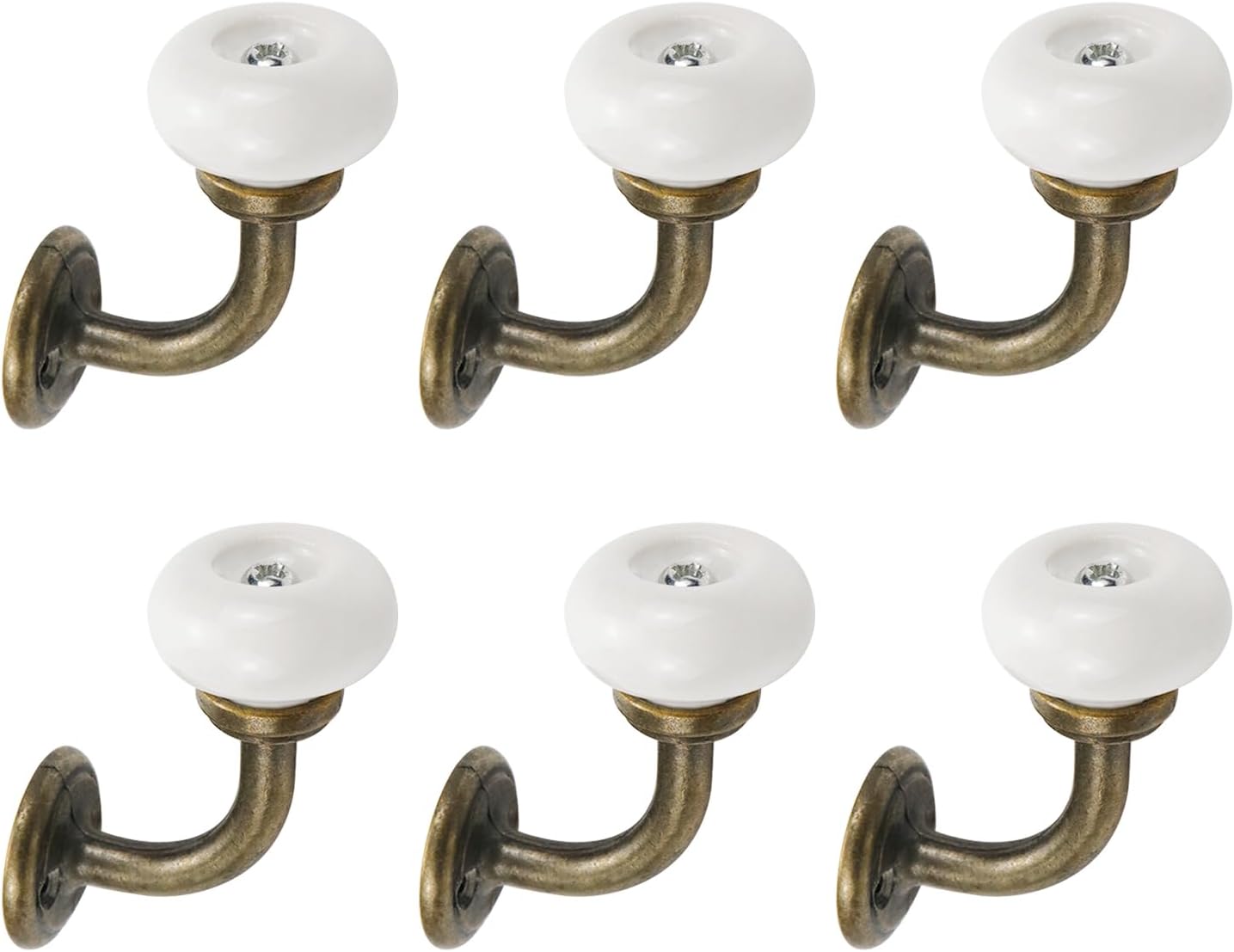 Vintage Wall Hooks, Ceramic White Coat Hook, 6Pcs-Small