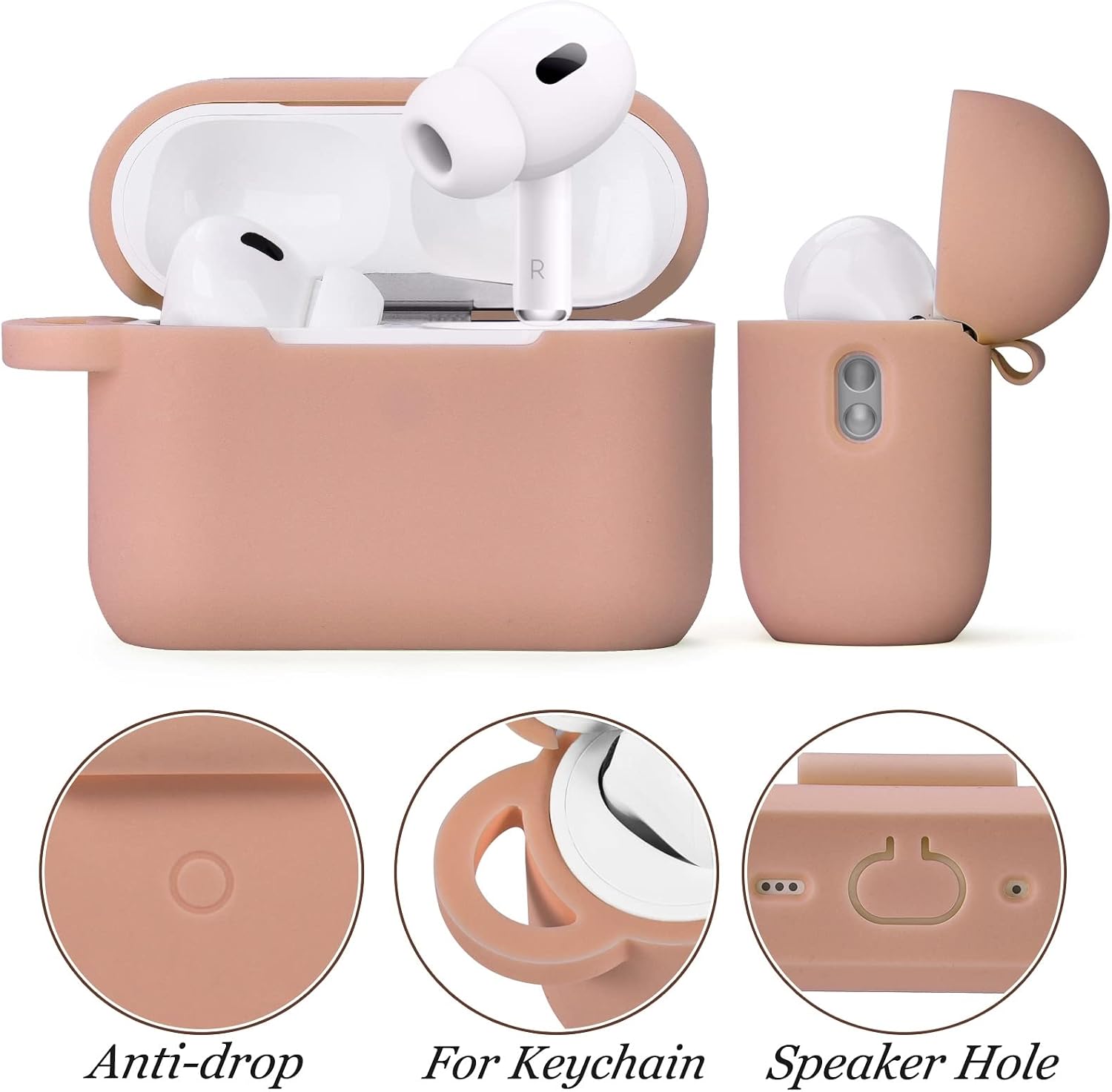 Case for Airpods Pro 2nd Generation - VISOOM 2 Cases Cover Women 2022 Silicone iPod Earbuds Wireless Charging Girl Bling Keychain Apple Airpod Gen 2(Milk Tea)