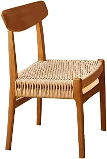 Sillas de comedor retro y económicas – Sillas de cocina de cuerda de papel kraft de madera de goma con respaldo medio sin brazos, elegante acabado en cerezo para comedor y cocina
