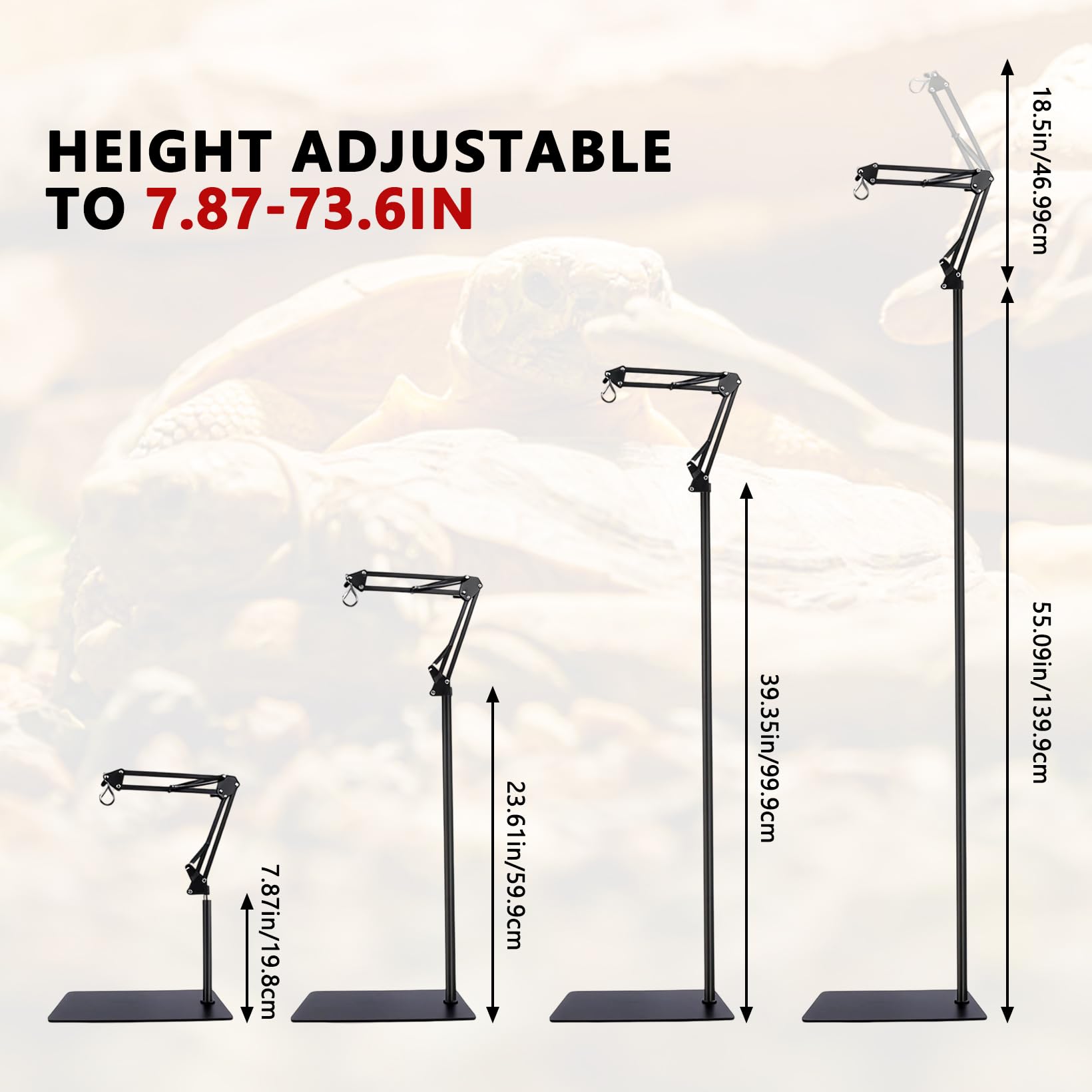 Soporte para lámpara de reptiles, 40 – 180 cm, ajustable, para reptiles | Lámpara de calor con rotación de 360°, tortugas con base, iluminación para terrarios y viveros