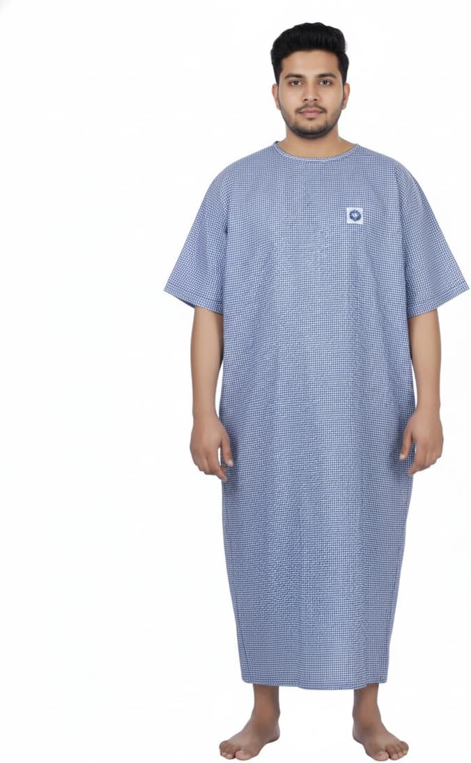 Patient gown Free Size Hospital Wear both side wearable cotton Quality(Blue checks)