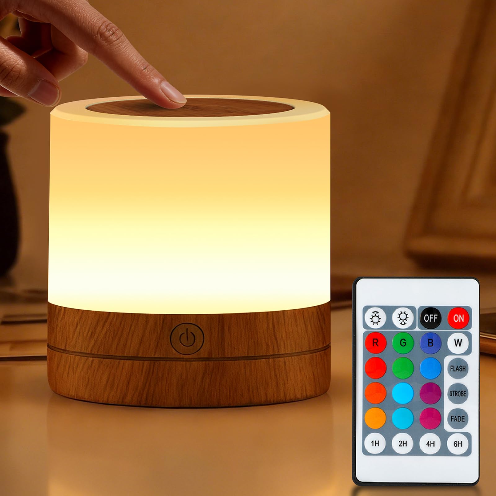 Luce notturna portatile per bambini, ricaricabile tramite USB, piccola lampada da scrivania, 13 colori RGB, 4 luminosità e 1 telecomando, lampada da comodino touch per cameretta dei bambini