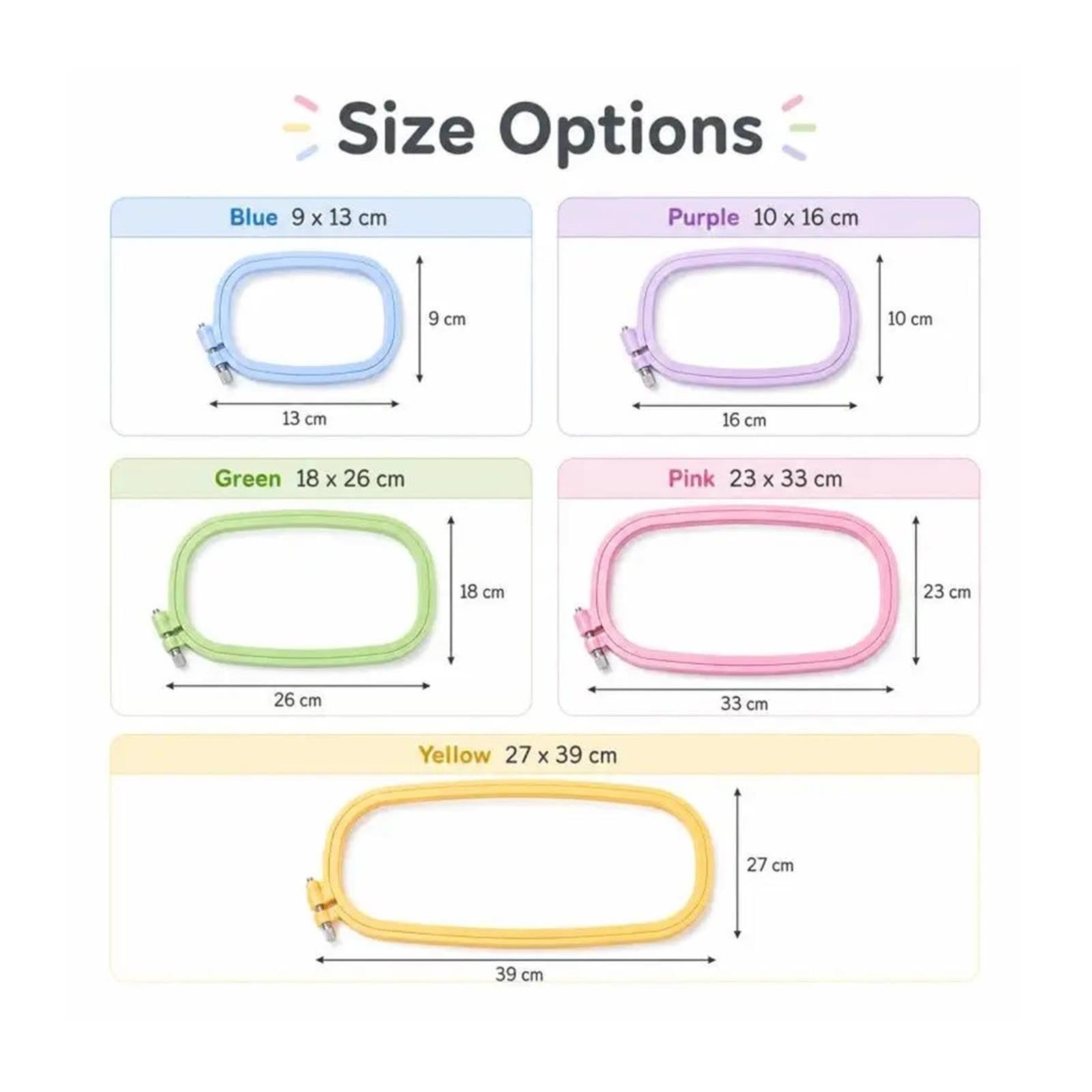Set di cerchi da ricamo quadrati in plastica 1/2 pezzi, 5 dimensioni