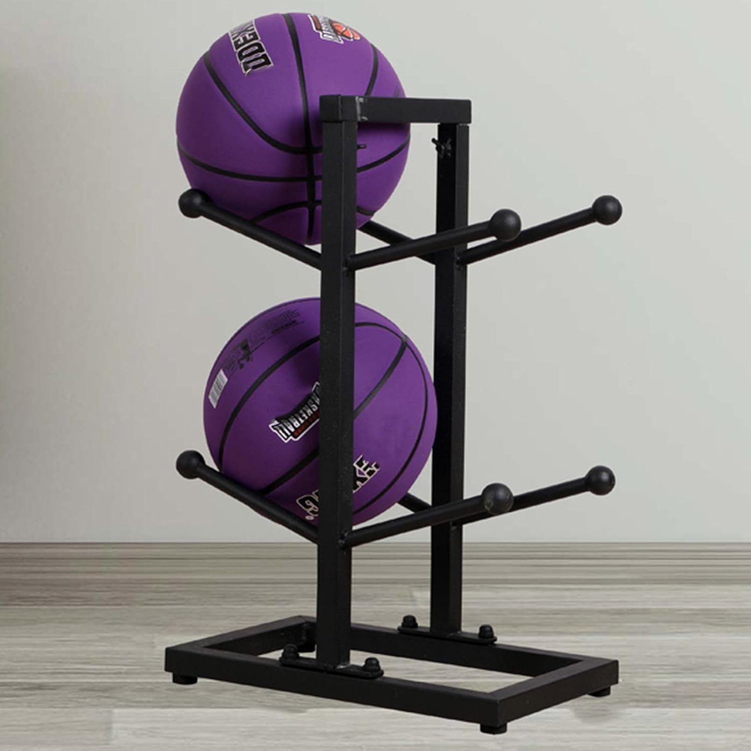 Basketball Storage Rack Ball Holder, Garage Sports Rack Indoor Display Stand for Football Badminton Volleyball, Large Capacity Sports Equipment Organizer, Sports Gear STO（Black-Length 60CM）