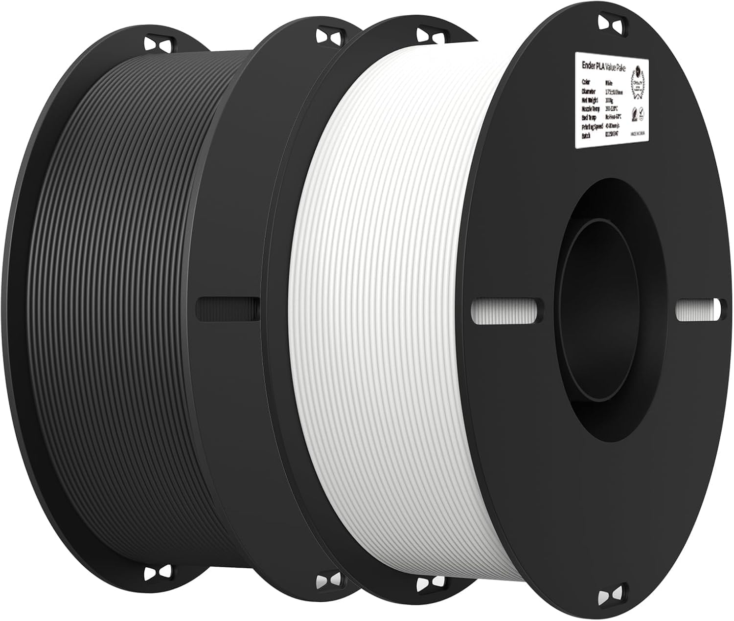 Ender PLA Filament 1.75mm 3D Printer Filament, 2kg Cardboard Spool (4.4lbs), Dimensional Accuracy +/- 0.03mm, Fit Most DIY Printer (White*1KG & Black*1KG)