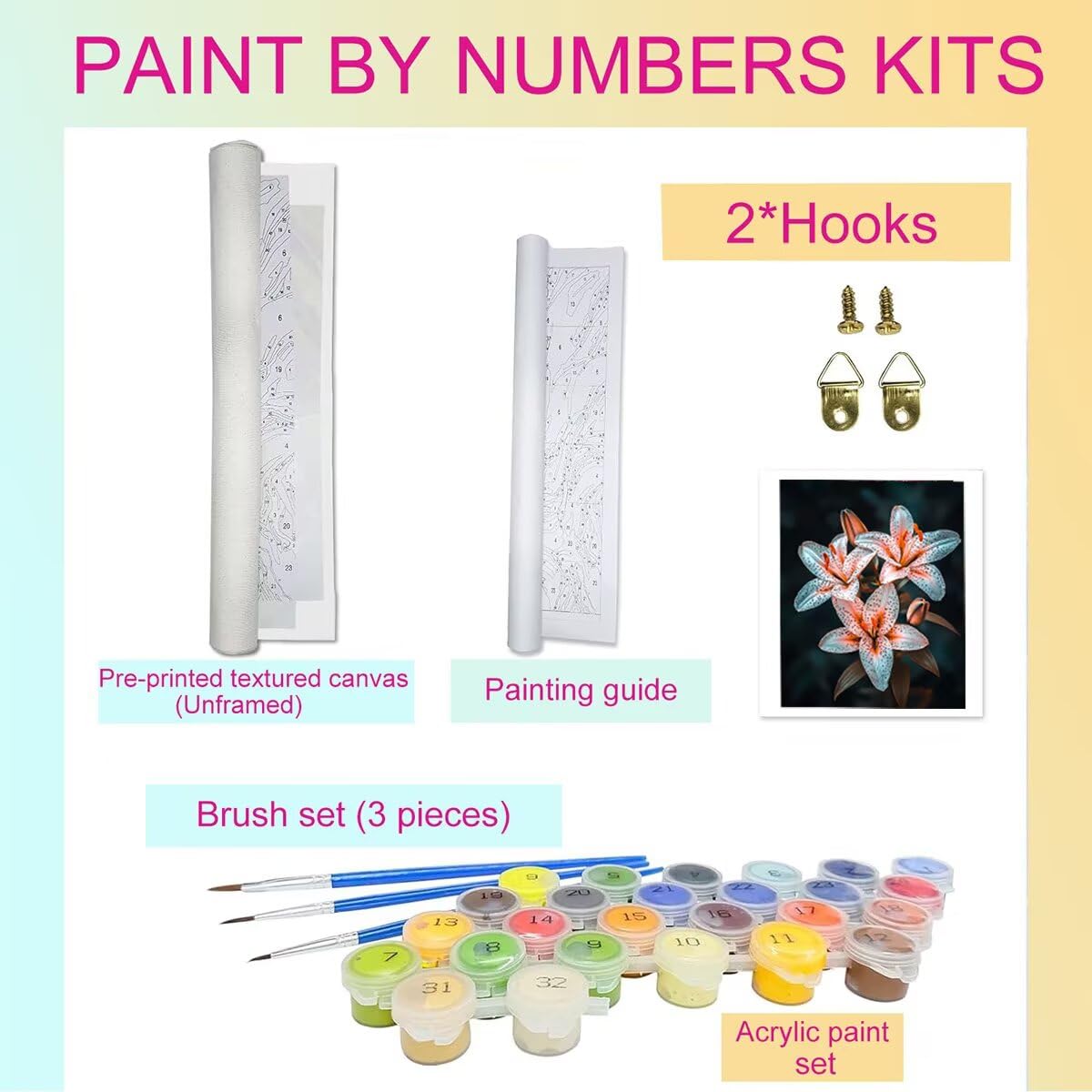 Dipingere con i Numeri Fiore, Paint by Numbers Adulti Pianta, Fai da te Creativi Adulti Quadri da Dipingere Numerati Kit per Decorazione Della Parete di Casa, Regalo 100x135 cm Senza Cornice 3J-0