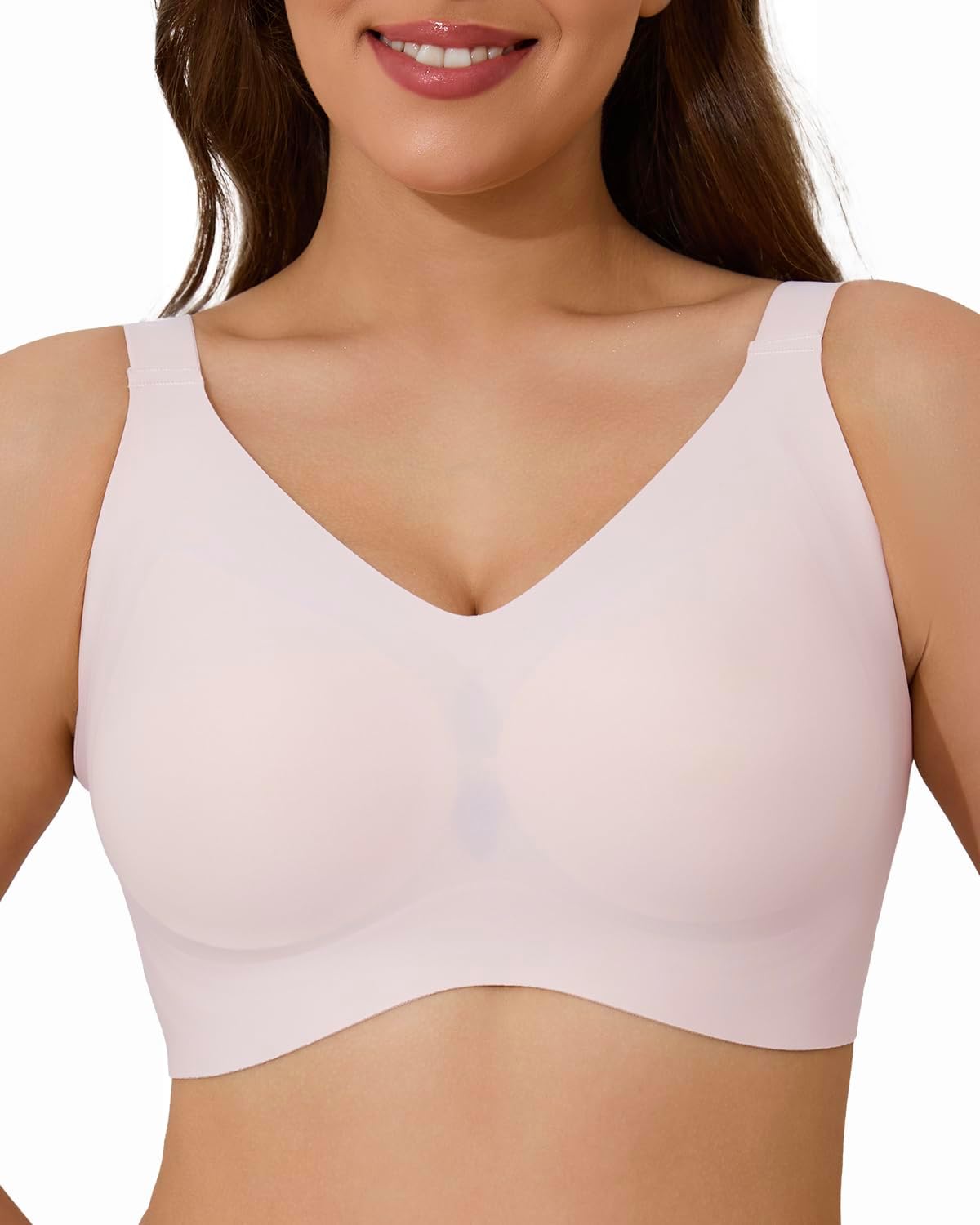 Minimizer Bras for Women Full Coverage Wireless Plus Size Seamless Bralette with Removable Pads Adjustable Comfort (40E, Light Pink)