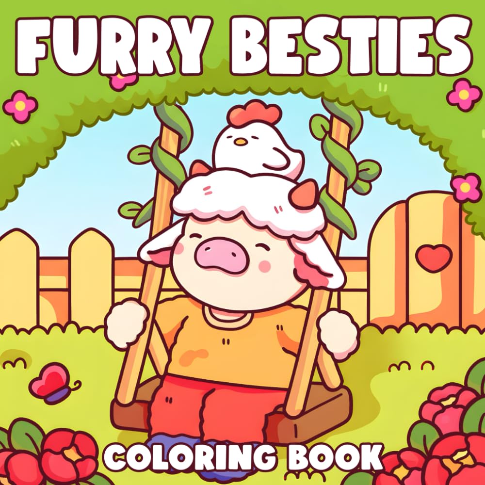 Furry Besties Coloring Book: Cute Cozy Coloring Pages Featuring Fluffy Animal Friends and Everyday Moments for Adults and Teens Relaxation