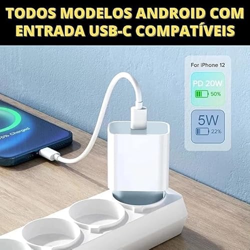 Cabo Tipo Usb-C-Usb-C 1m + Fonte Carregador Turbo 20W Android Rápido 3.1A Bivolt Compatível Sansung