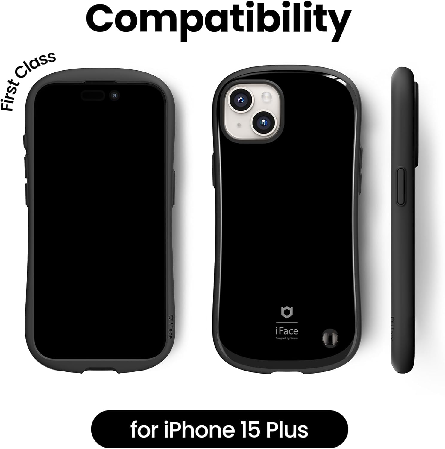 iFace Compatible with iPhone 15 Plus Case - [First Class] Cute Drop Proof Hard Cell Phone Cover - Black