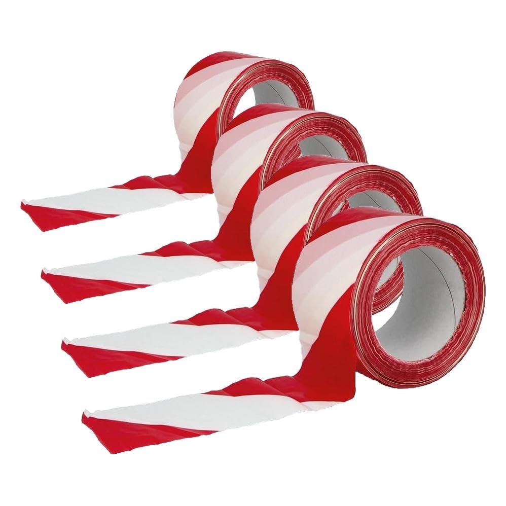 Amig - Cinta de Balizaje | 500 m de Longitud x 70 mm de ancho | Fabricada con Polietileno de Baja Densidad LDPE | Cinta de Señalización para Delimitar Zonas de Seguridad | Rojo y Blanco (Paquete de 4)