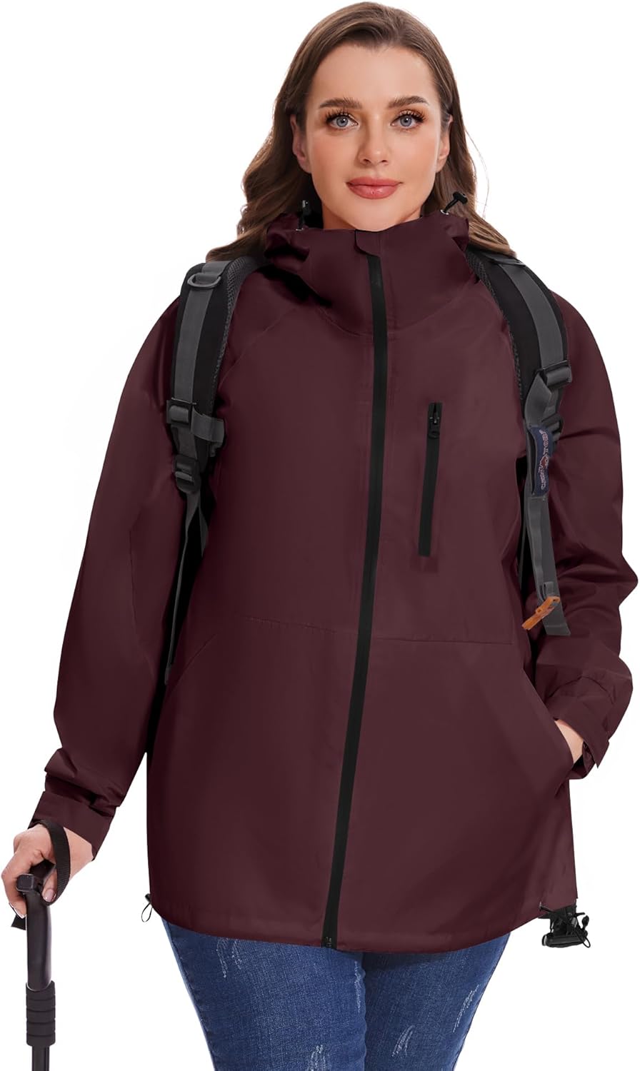 Avoogue Plus Size Raincoat for Women Rain Jacket Womens Waterproof with Hood Lightweight Windbreaker - Image 5