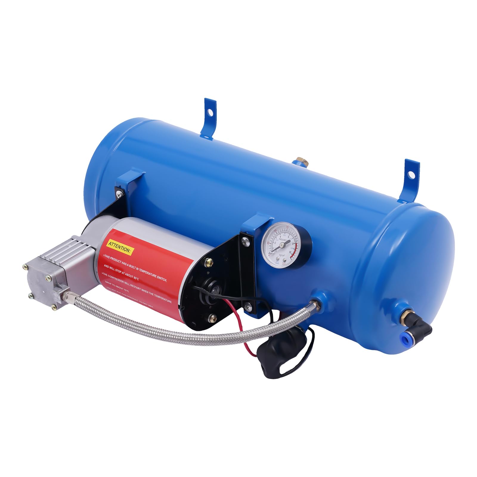 Compresor de aire comprimido de 12 V, silencioso, presión de 150 psi, compresor silencioso, con capacidad de depósito de 6 L/1,6 Gal y manómetro máx. 8 bar, compresor de aire con manguera de 3,8 m
