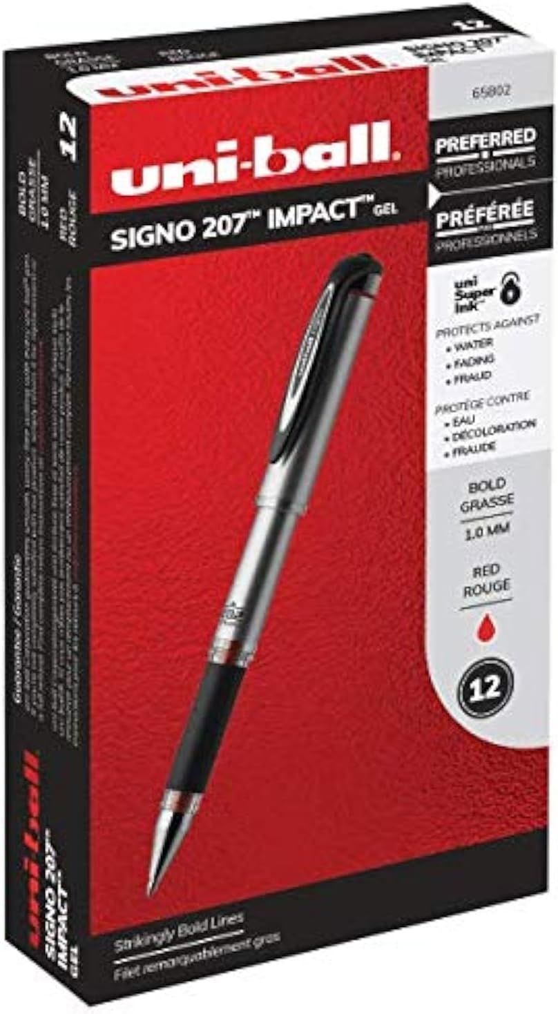 Uni-Ball 207 Impact Stick Rollerball Gel Pen, Red Ink, Bold Point, Each (SAN65802)