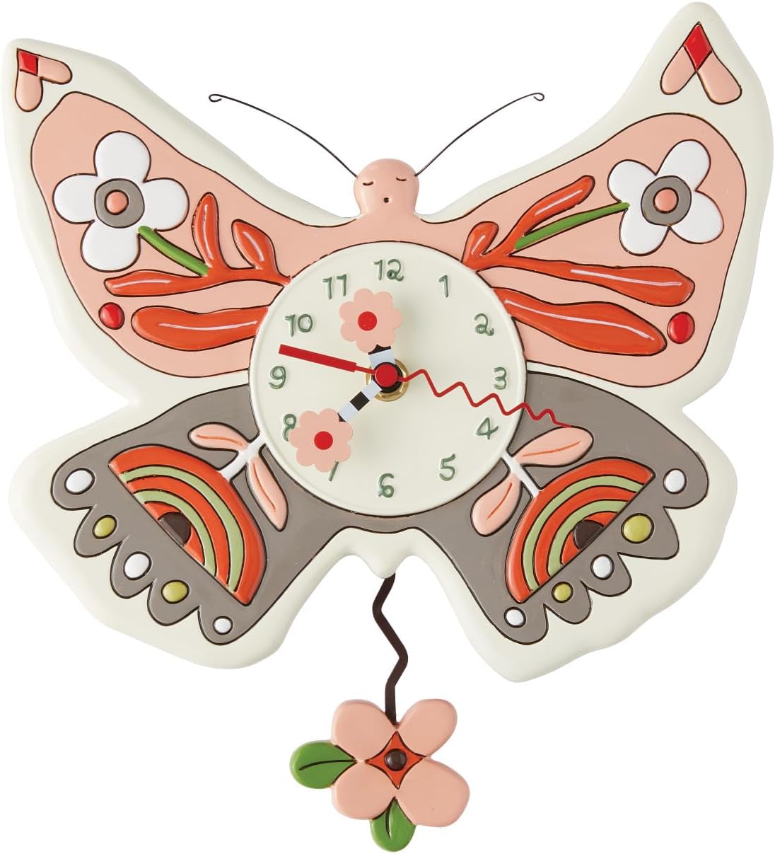 Enesco Allen Designs Luna The Butterfly Pendulum Wall Clock- Battery Operated Pendulum Analog Clock, Stone Resin Decorative Clocks for Walls Home Decor Kitchen Clocks, 8.66 Inch