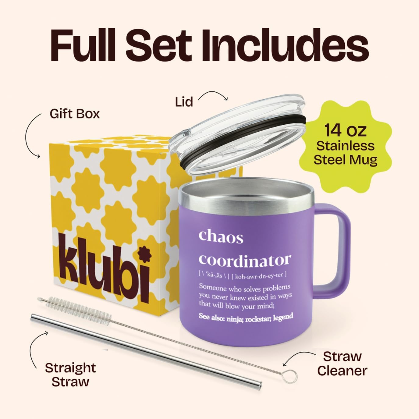 KLUBI Chaos Coordinator Gifts for Women - Teacher Appreciation Gifts, Nurses Week Promotion - 14oz Chaos Coordinator Tumbler Mug Purple Gift for Women, Coworker, for Her Nurse Manager Boss