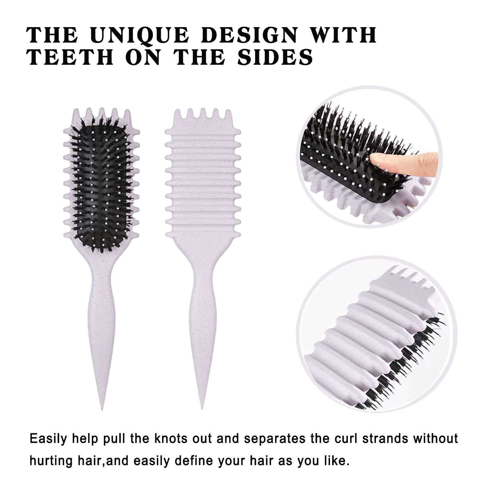 Cepillo Definidor De Rizos - Cepillo Pelo Rizado, Cepillo Curly Brush Enhance Bounce | Destangla El Cabello Ondulado/Rizado, Reduce Frizz - Diseño Ergonómico Para Todas Las Texturas (Beige, Rayas)