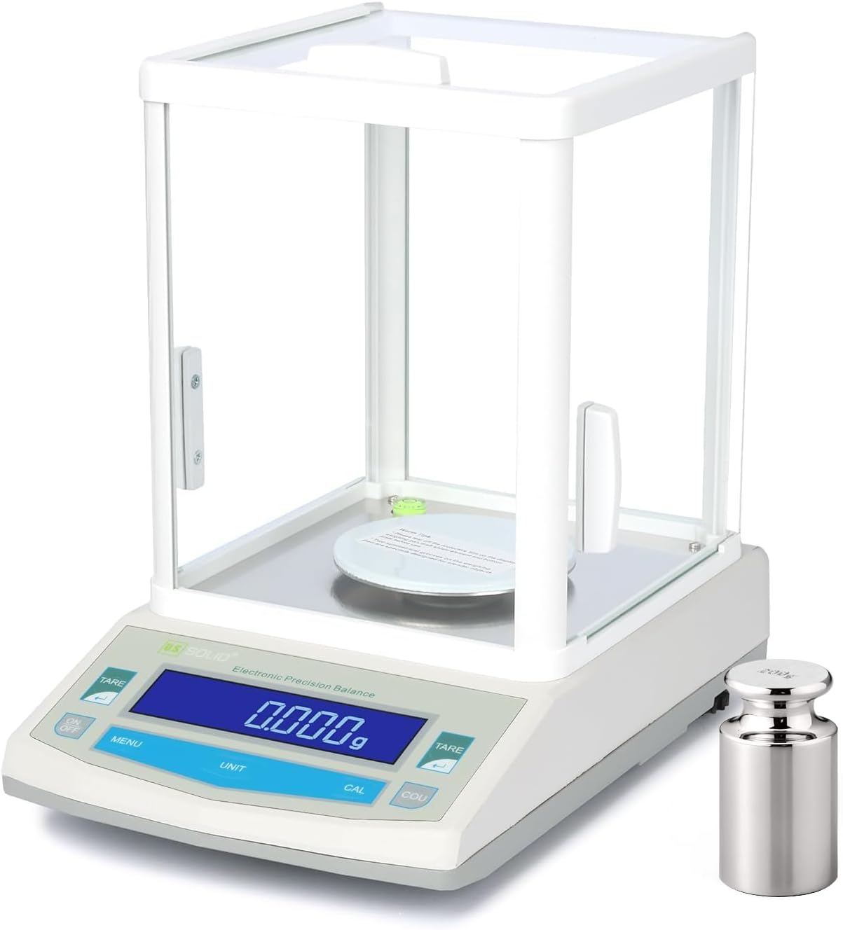 U.S. Solid Analytical Balance, 100g x 0.001g/1mg High Precision Lab Scale, Digital Balance - 5 Weighing Units, Glass Draftshield, RS232 Interface & Piece Counting, 200g Calibration Weight