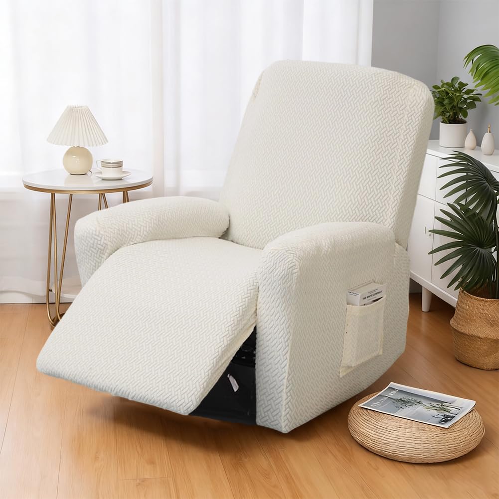 Set di 4 coprisedia per poltrona relax, copertura stretch completa, coprisedia lavabile con tasche, coprisedia per poltrona, fodera per divano, per poltrona relax (Beige)