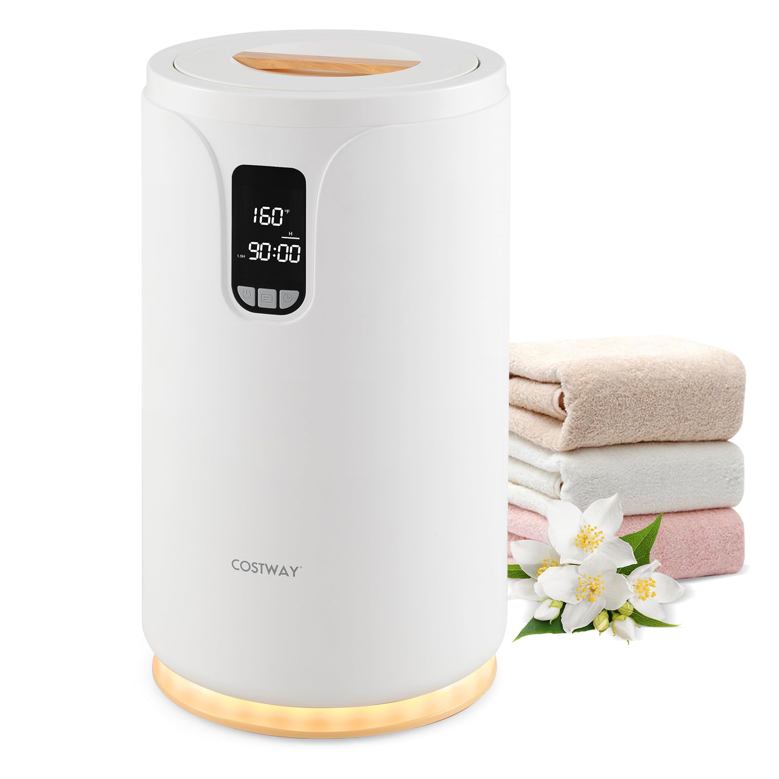 COSTWAY 20L Towel Warmer Bucket, Blanket Warmer with RGB Light, 30/60/90 Min, 0.5-24H Adjustable Delay Timer, Updated Towel Heater for Spa, Fits up to Two 45” x 70” Oversized Towels, Bathrobes