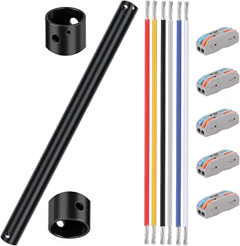 48 Inch Matte Black Ceiling Fan Downrod with 60" Extension Wires, 1" OD Universal Threadless Extension Pole, Compatible with Hunter & Harbor Breeze Fans