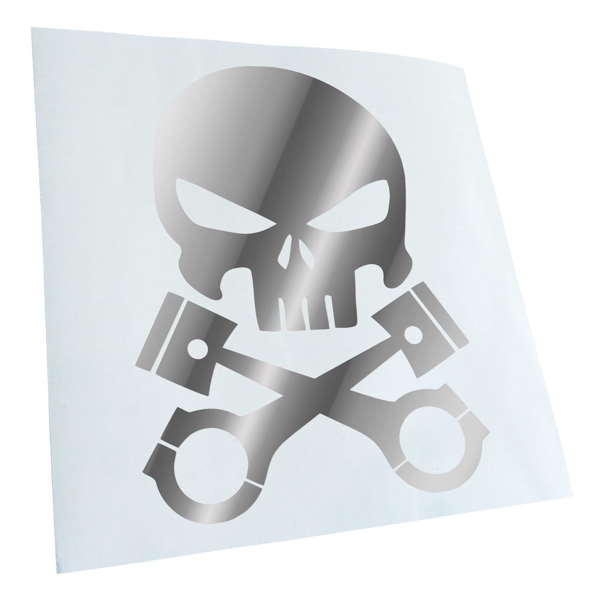 Kiwistar - Car Sticker - Chrome - 14 x 11 cm Piston Skull Sticker for Car, Laptop, Bicycle, Truck, Motorcycle, Multicoloured JDM Decal Racing